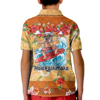 Hawaii Mele Kalikimaka Kid Polo Shirt Funny Santa Claus Surfing on Tropical Plants LT03 - Polynesian Pride