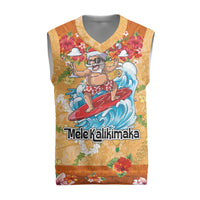 Hawaii Mele Kalikimaka Christmas Knitted V-Neck Vest Funny Santa Claus Surfing on Tropical Plants LT03 Multicolor - Polynesian Pride