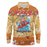 Hawaii Mele Kalikimaka Long Sleeve Polo Shirt Funny Santa Claus Surfing on Tropical Plants LT03 Multicolor - Polynesian Pride