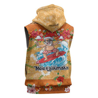 Hawaii Mele Kalikimaka Sleeveless Hoodie Funny Santa Claus Surfing on Tropical Plants LT03 - Polynesian Pride