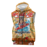Hawaii Mele Kalikimaka Sleeveless Zip Hoodie Funny Santa Claus Surfing on Tropical Plants LT03 Multicolor - Polynesian Pride