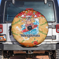Hawaii Mele Kalikimaka Spare Tire Cover Funny Santa Claus Surfing on Tropical Plants LT03 Multicolor - Polynesian Pride