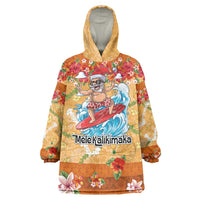 Hawaii Mele Kalikimaka Wearable Blanket Hoodie Funny Santa Claus Surfing on Tropical Plants LT03 One Size Multicolor - Polynesian Pride