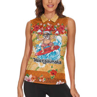 Hawaii Mele Kalikimaka Women Sleeveless Polo Shirt Funny Santa Claus Surfing on Tropical Plants LT03 - Polynesian Pride