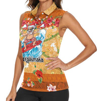 Hawaii Mele Kalikimaka Women Sleeveless Polo Shirt Funny Santa Claus Surfing on Tropical Plants LT03 - Polynesian Pride