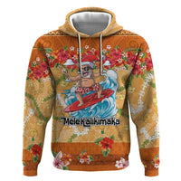 Hawaii Mele Kalikimaka Zip Hoodie Funny Santa Claus Surfing on Tropical Plants LT03 Pullover Hoodie Multicolor - Polynesian Pride