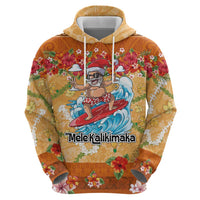 Hawaii Mele Kalikimaka Zip Hoodie Funny Santa Claus Surfing on Tropical Plants LT03 - Polynesian Pride