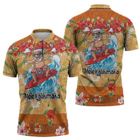 Hawaii Mele Kalikimaka Zipper Polo Shirt Funny Santa Claus Surfing on Tropical Plants LT03 - Polynesian Pride