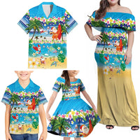 Polynesian Merry Christmas Family Matching Off Shoulder Maxi Dress and Hawaiian Shirt Funny Santa Beach Tropical Plant and Turtle LT03 - Polynesian Pride