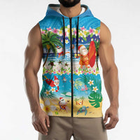 Polynesian Merry Christmas Sleeveless Zip Hoodie Funny Santa Beach Tropical Plant and Turtle - Polynesian Pride