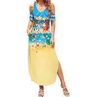 Polynesian Merry Christmas Summer Maxi Dress Funny Santa Beach Tropical Plant and Turtle - Polynesian Pride