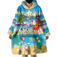 Polynesian Merry Christmas Wearable Blanket Hoodie Funny Santa Beach Tropical Plant and Turtle LT03 - Polynesian Pride