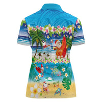 Polynesian Merry Christmas Women Polo Shirt Funny Santa Beach Tropical Plant and Turtle LT03 - Polynesian Pride