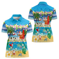 Polynesian Merry Christmas Women Polo Shirt Funny Santa Beach Tropical Plant and Turtle LT03 - Polynesian Pride
