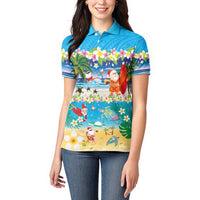 Polynesian Merry Christmas Women Polo Shirt Funny Santa Beach Tropical Plant and Turtle LT03 - Polynesian Pride