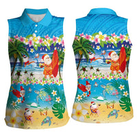 Polynesian Merry Christmas Women Sleeveless Polo Shirt Funny Santa Beach Tropical Plant and Turtle LT03 - Polynesian Pride