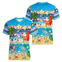 Polynesian Merry Christmas Women V-Neck T-Shirt Funny Santa Beach Tropical Plant and Turtle LT03 - Polynesian Pride