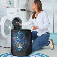 Aotearoa Matariki Laundry Basket Maori Tribal with Silver Fern and Tui Bird Galaxy Style - Polynesian Pride