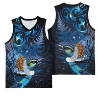 Aotearoa Matariki Basketball Jersey Maori Tribal with Silver Fern and Tui Bird Galaxy Style LT03 - Polynesian Pride