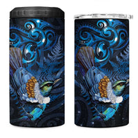 Aotearoa Matariki 4 in 1 Can Cooler Tumbler Maori Tribal with Silver Fern and Tui Bird Galaxy Style LT03 One Size: 16 oz Navy - Polynesian Pride