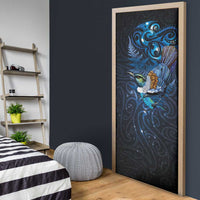 Aotearoa Matariki Door Cover Maori Tribal with Silver Fern and Tui Bird Galaxy Style LT03 - Polynesian Pride