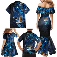 Aotearoa Matariki Family Matching Mermaid Dress and Hawaiian Shirt Maori Tribal with Silver Fern and Tui Bird Galaxy Style LT03 - Polynesian Pride