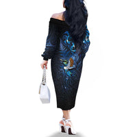 Aotearoa Matariki Family Matching Off The Shoulder Long Sleeve Dress and Hawaiian Shirt Maori Tribal with Silver Fern and Tui Bird Galaxy Style LT03 - Polynesian Pride
