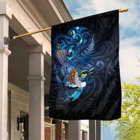 Aotearoa Matariki Garden Flag Maori Tribal with Silver Fern and Tui Bird Galaxy Style LT03 House Flag Navy - Polynesian Pride