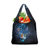 Aotearoa Matariki Grocery Bag Maori Tribal with Silver Fern and Tui Bird Galaxy Style LT03 1-pack One Size Navy - Polynesian Pride