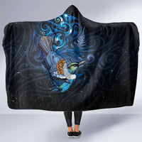 Aotearoa Matariki Hooded Blanket Maori Tribal with Silver Fern and Tui Bird Galaxy Style LT03 One Size Navy - Polynesian Pride