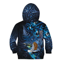Aotearoa Matariki Kid Hoodie Maori Tribal with Silver Fern and Tui Bird Galaxy Style - Polynesian Pride