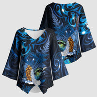 Aotearoa Matariki Kimono Sleeve Blouse Maori Tribal with Silver Fern and Tui Bird Galaxy Style LT03 - Polynesian Pride