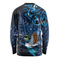 Aotearoa Matariki Long Sleeve Shirt Maori Tribal with Silver Fern and Tui Bird Galaxy Style LT03 - Polynesian Pride