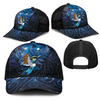 Aotearoa Matariki Mesh Trucker Cap Maori Tribal with Silver Fern and Tui Bird Galaxy Style - Polynesian Pride