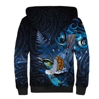 Aotearoa Matariki Sherpa Hoodie Maori Tribal with Silver Fern and Tui Bird Galaxy Style LT03 - Polynesian Pride