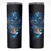 Aotearoa Matariki Skinny Tumbler Maori Tribal with Silver Fern and Tui Bird Galaxy Style LT03 Navy - Polynesian Pride