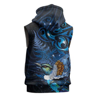 Aotearoa Matariki Sleeveless Zip Hoodie Maori Tribal with Silver Fern and Tui Bird Galaxy Style LT03 - Polynesian Pride