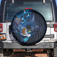 Aotearoa Matariki Spare Tire Cover Maori Tribal with Silver Fern and Tui Bird Galaxy Style LT03 Navy - Polynesian Pride
