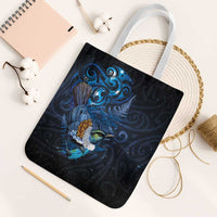 Aotearoa Matariki Tote Bag Maori Tribal with Silver Fern and Tui Bird Galaxy Style LT03 White Strap One Size Navy - Polynesian Pride