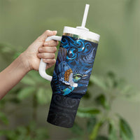 Aotearoa Matariki Tumbler With Handle Maori Tribal with Silver Fern and Tui Bird Galaxy Style LT03 - Polynesian Pride