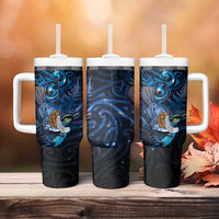 Aotearoa Matariki Tumbler With Handle Maori Tribal with Silver Fern and Tui Bird Galaxy Style LT03 - Polynesian Pride
