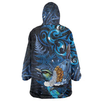 Aotearoa Matariki Wearable Blanket Hoodie Maori Tribal with Silver Fern and Tui Bird Galaxy Style LT03 - Polynesian Pride