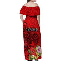 Personalised Hawaii Valentine Day Family Matching Off Shoulder Maxi Dress and Hawaiian Shirt Couple Love Heart mix Hibiscus and Polynesian Tattoo LT03 - Polynesian Pride