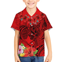 Personalised Hawaii Valentine Day Family Matching Summer Maxi Dress and Hawaiian Shirt Couple Love Heart mix Hibiscus and Polynesian Tattoo LT03 Son's Shirt Red - Polynesian Pride
