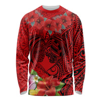 Personalised Hawaii Valentine Day Long Sleeve Shirt Couple Love Heart mix Hibiscus and Polynesian Tattoo LT03 Unisex Red - Polynesian Pride