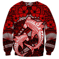 Polynesian Shark Valentine Day Sweatshirt Hibiscus and Tribal Tattoo Red Style LT03 - Polynesian Pride