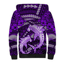 Polynesian Shark Valentine Day Sherpa Hoodie Hibiscus and Tribal Tattoo Purple Style LT03 - Polynesian Pride