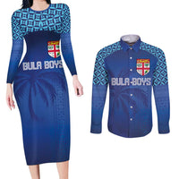 Custom Fiji Football-Towards World Cup 2026 Couples Matching Long Sleeve Bodycon Dress and Long Sleeve Button Shirt LT03 Blue - Polynesian Pride