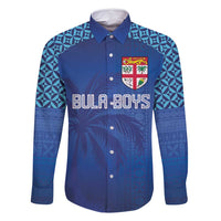 Custom Fiji Football-Towards World Cup 2026 Family Matching Long Sleeve Bodycon Dress and Hawaiian Shirt LT03 Dad's Shirt - Long Sleeve Blue - Polynesian Pride