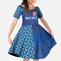 Custom Fiji Football-Towards World Cup 2026 Family Matching Mermaid Dress and Hawaiian Shirt LT03 Daughter's Dress Blue - Polynesian Pride